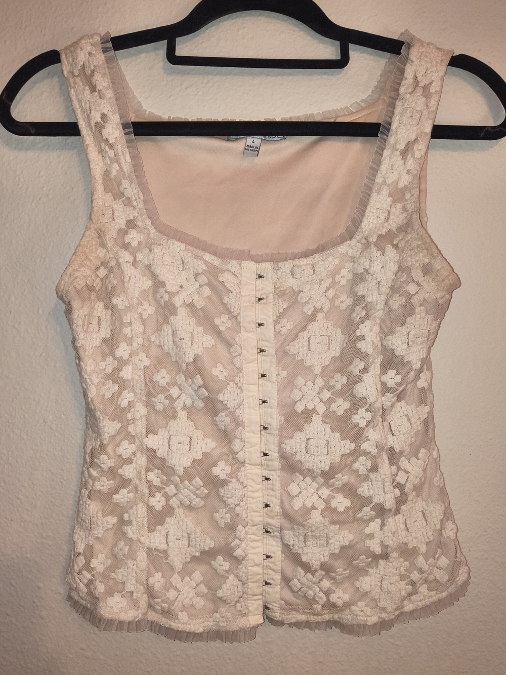 Y2K Moa Moa Sheer Lace Corset Tank Top Blush Pink Coquette Balletcore Size L